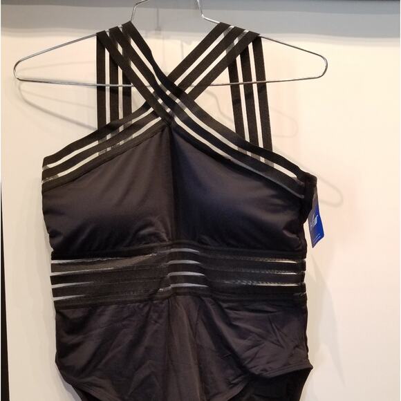 NEW Cross Front Black Swimsuit  Womens Sexy Bathing Suit Size 16 - Picture 2 of 12